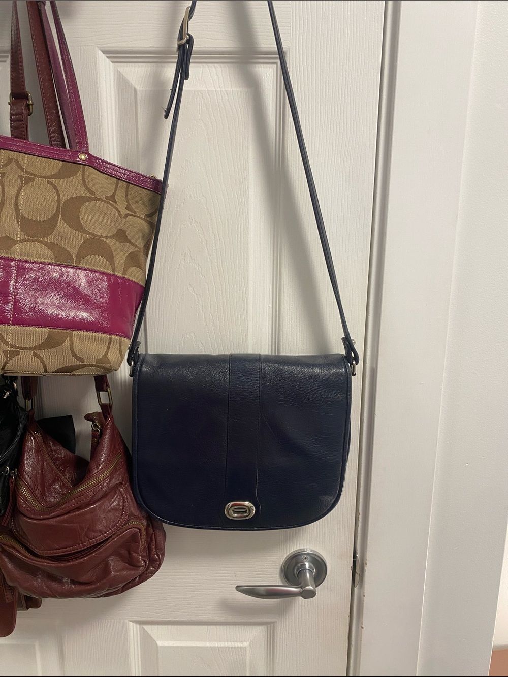 Classic Navy Leather Crossbody Bag - Women